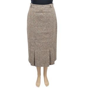 St Michael Vintage German Wool Classic Tan Skirt Pleated Hem Tea Length